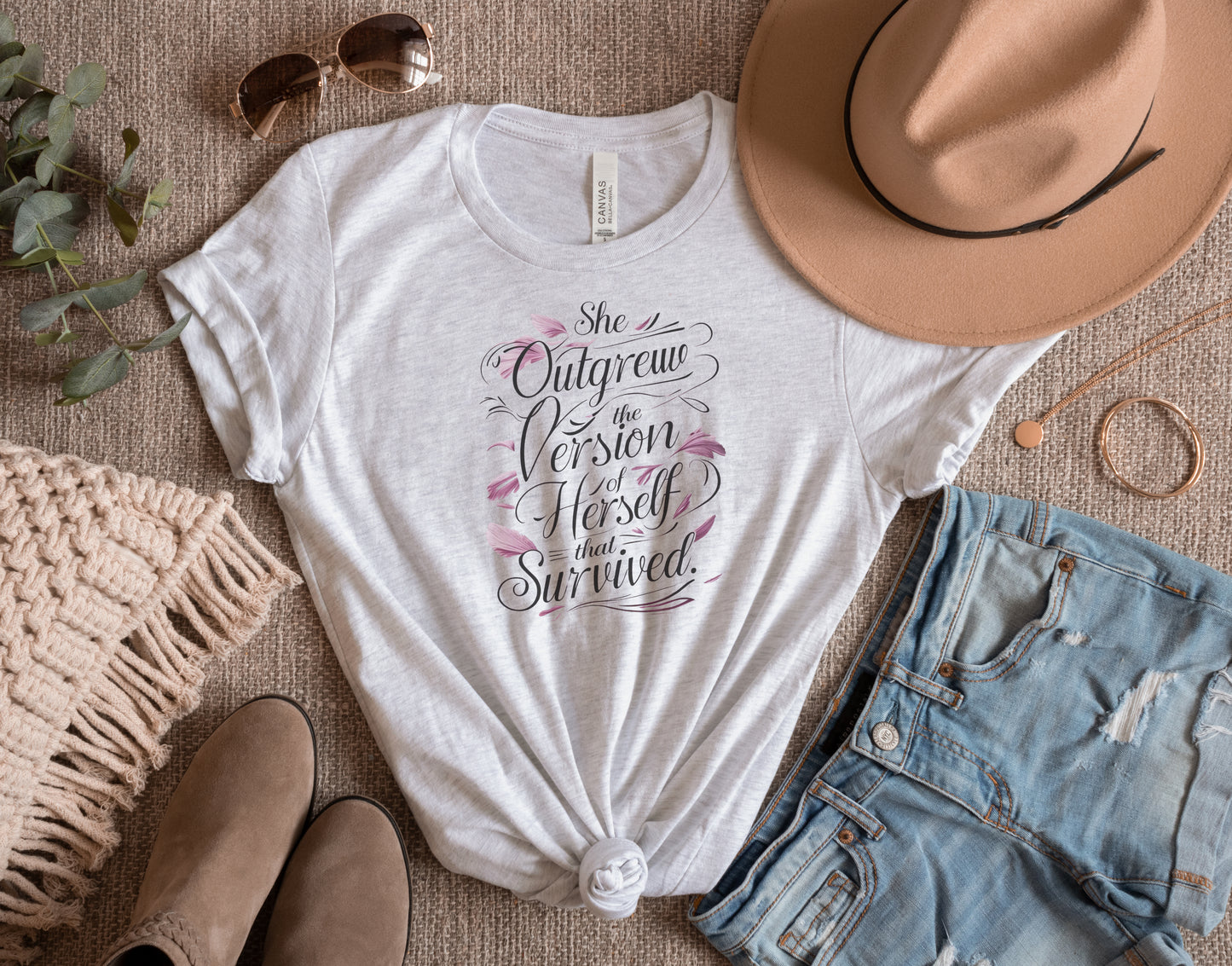 Empowering Quote Tee: 'She Outgrew the Version of Herself that Survived'