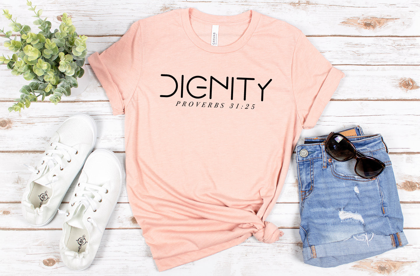 Dignity.... Proverbs 31:25....... Inspirational Womens Graphic T-Shirt, Jesus Shirt