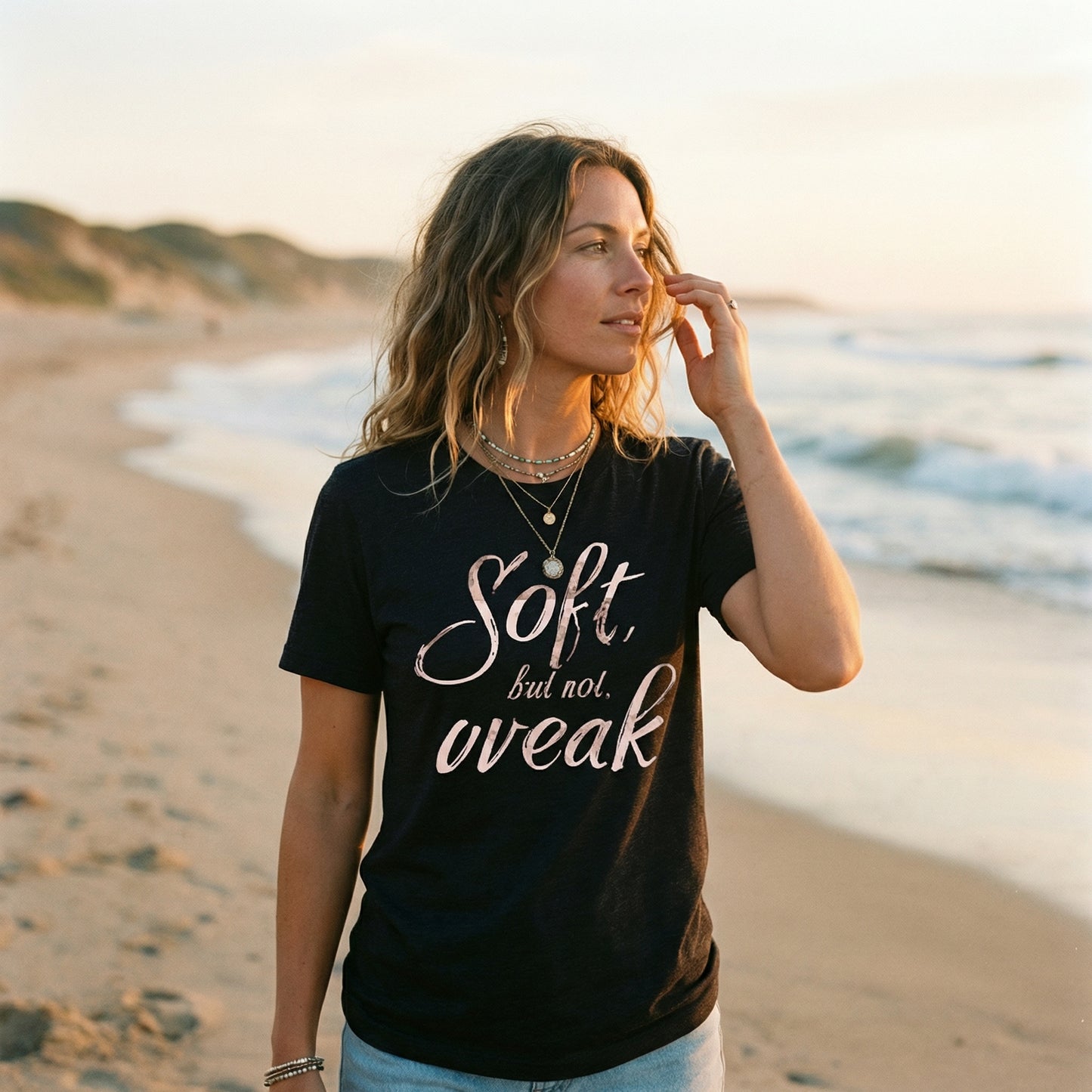 Soft Not Weak T-Shirt — Inspirational Feminine Script Tee
